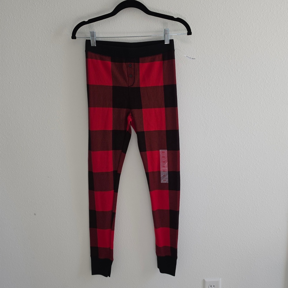 Old Navy Womens size XS Red Black Buffalo Plaid Thermal Pajama Leggings NWT